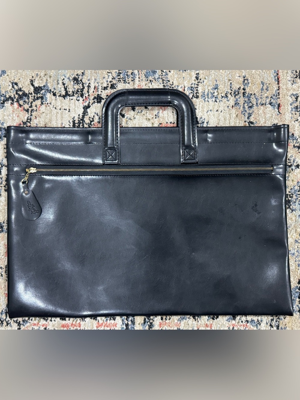 Vintage Hazel Black Document Briefcase Portfolio Bag Attache Case Leather 17"x12
